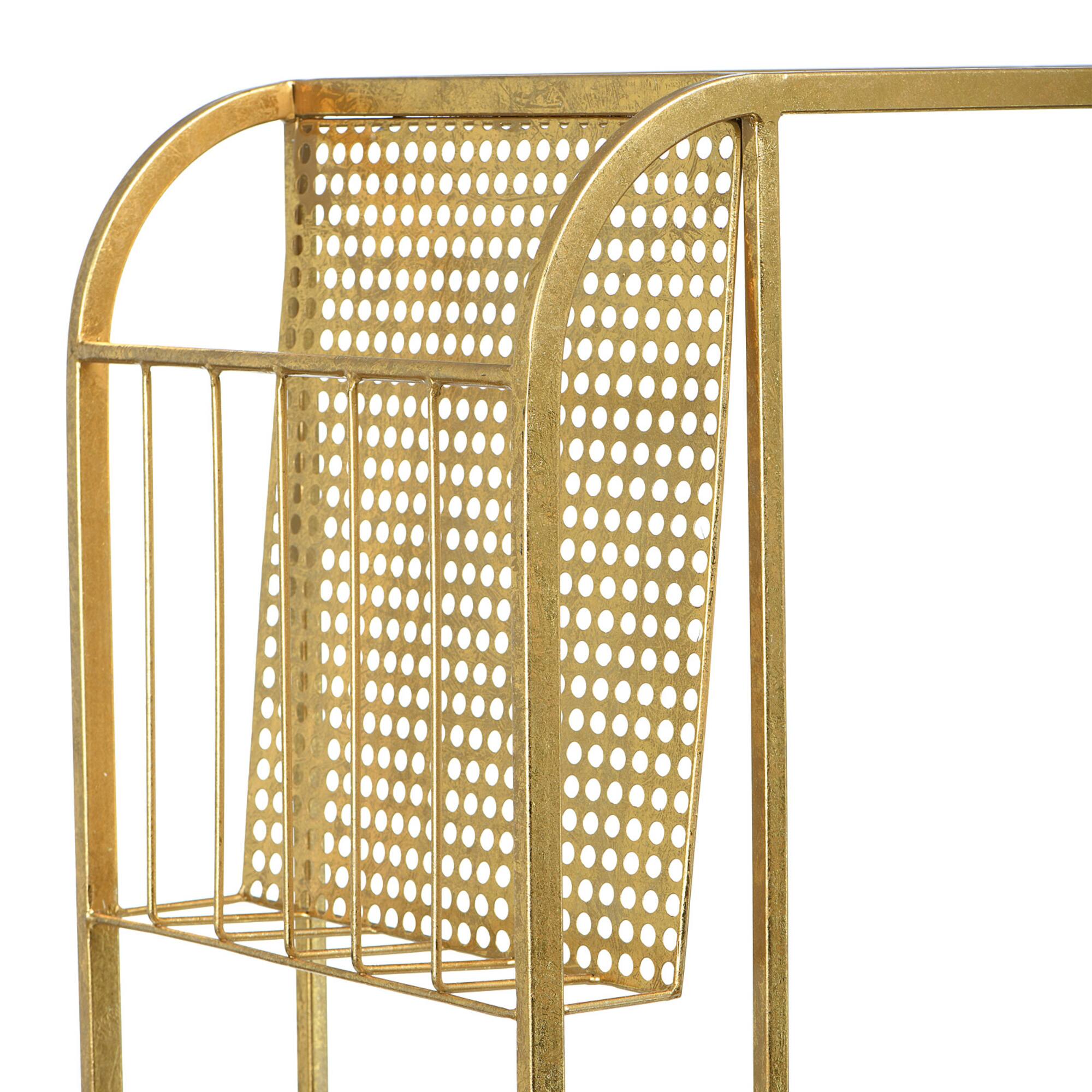 Hello Honey® 28'' Gold Metal Side Table with Magazine Rack and Glass Top